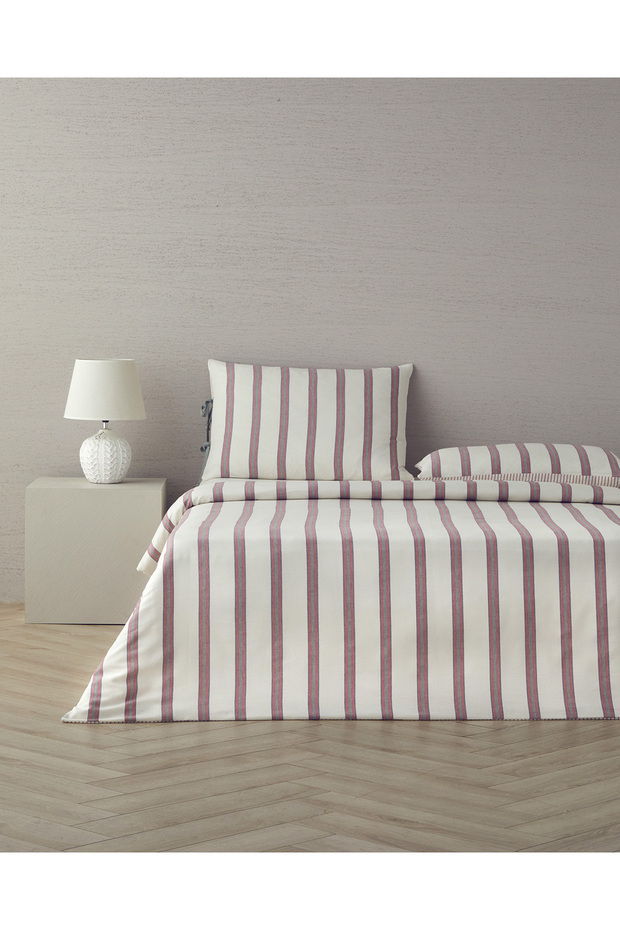 Cool Stripe Yarn-Dyed Double Duvet Cover Set Burgundy-Green