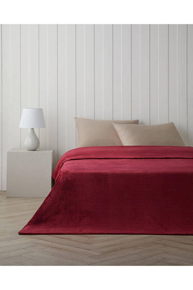 Shiny Lines Floşlu Supersoft Double Blanket 200X220 cm Dark Red