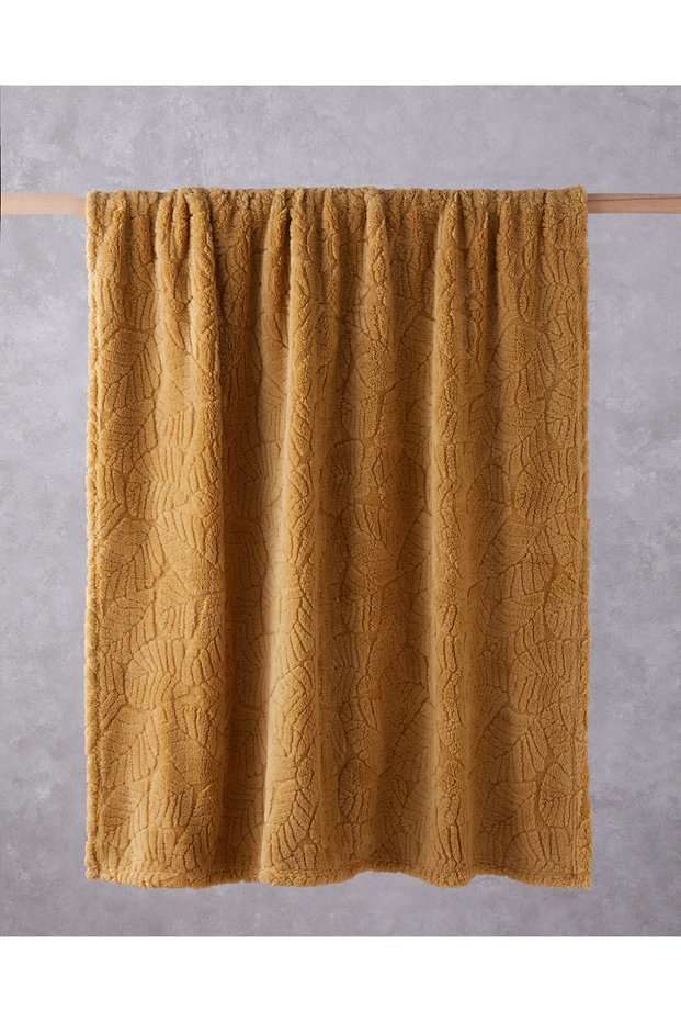 Leafy Garden Jacquard Wellsoft Tv Blanket 120X160 cm Mustard