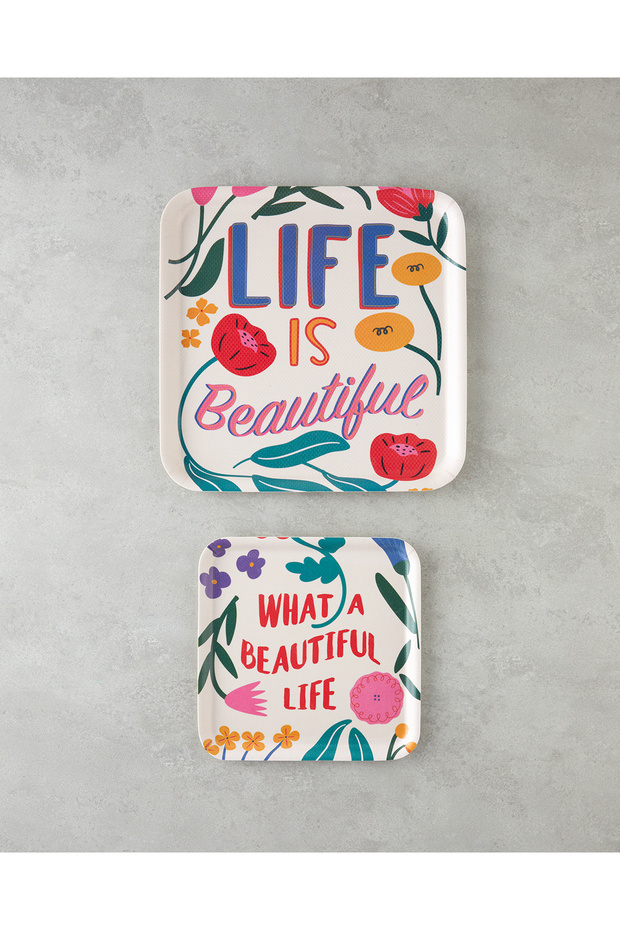 Rosy Life Melamine Non-Slip 2-Piece Tray 33-24 cm Colorful