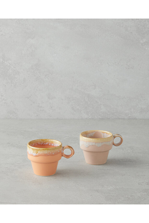 Arlena Ceramic 2 Coffee Cup Set 105 ml Light Orange-Powder