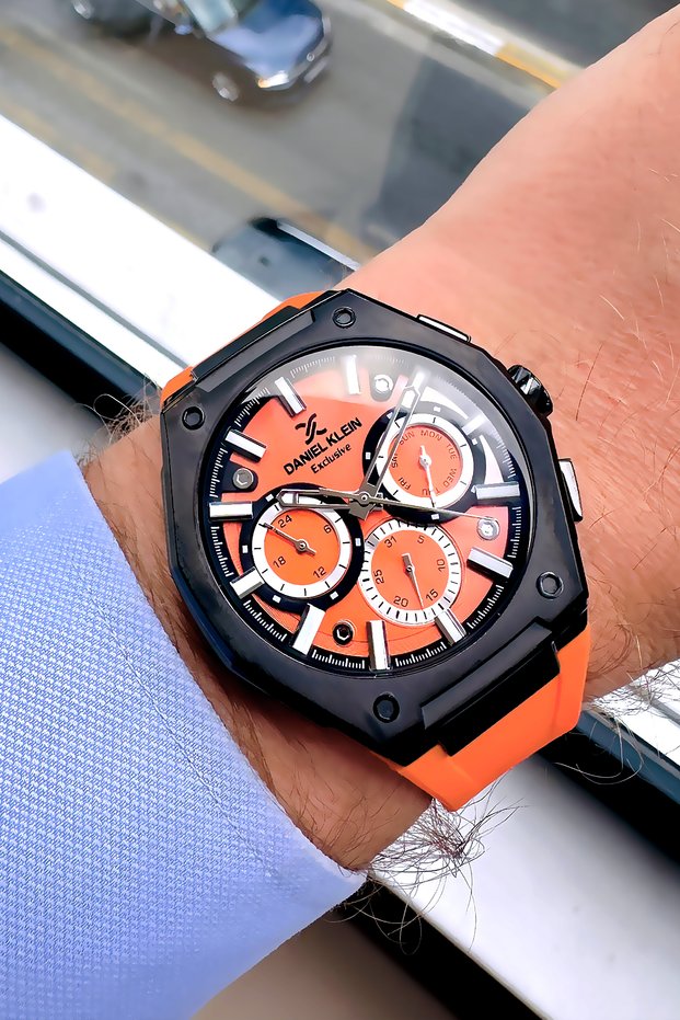 Exclusive Men's Wristwatch Waterproof Orange Color Silicone Cord Dke2139C3