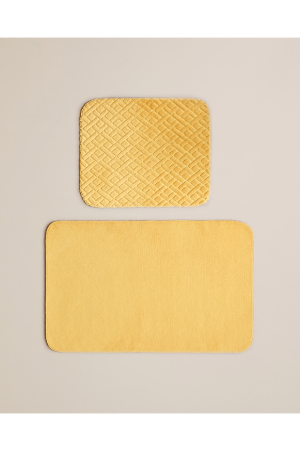 Gridline Non-Slip Base Bath Mat Set 60X100 cm + 50X60 cm Mustard