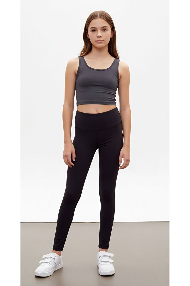 Kız Çocuk Düz Siyah Basic Tayt 18106 - 1