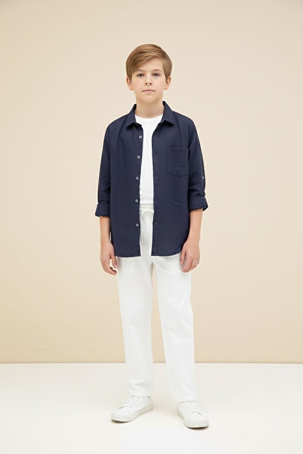 Navy Blue Boys' Shirt and Trousers 2-Piece Set 20435