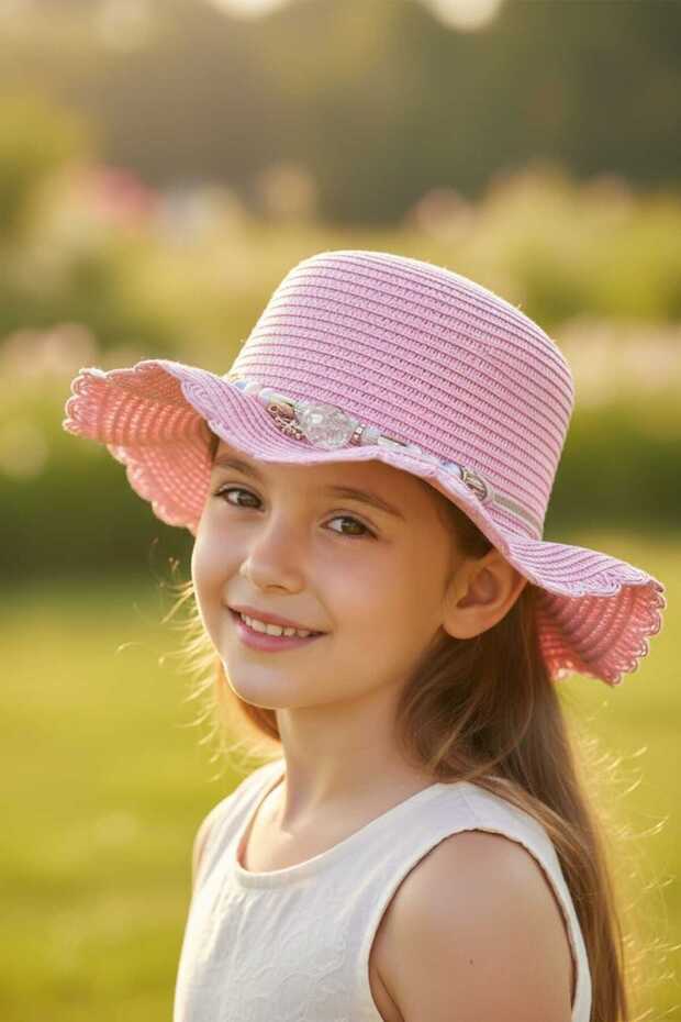 Kitti 6-10 Years Old Girl's Straw Fedora Hat with Charm Accessory
