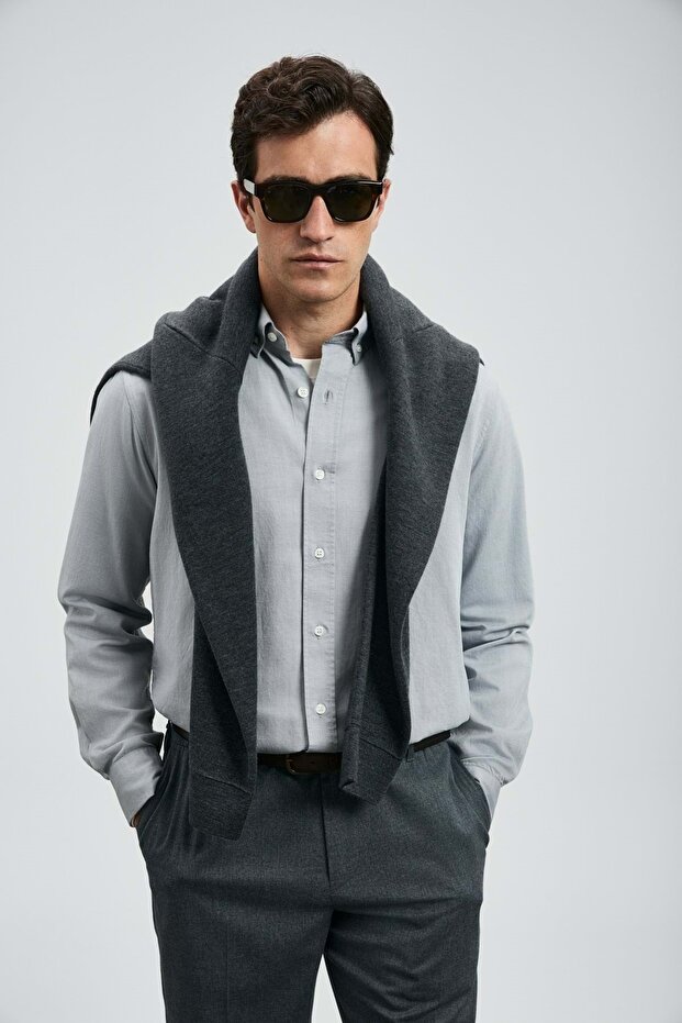 112010676 Ανδρικό πουκάμισο Basic Regular Fit Ανδρικό πουκάμισο ΓΚΡΙ - 1