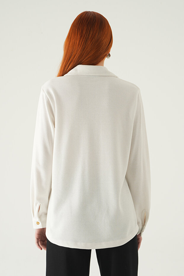 3081A Front Buttoned Shirt Ecru - 5