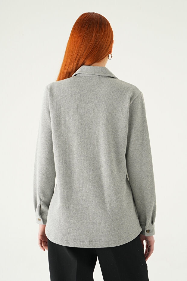 3081A قميص بأزرار أمامية باللون الرمادي - 5