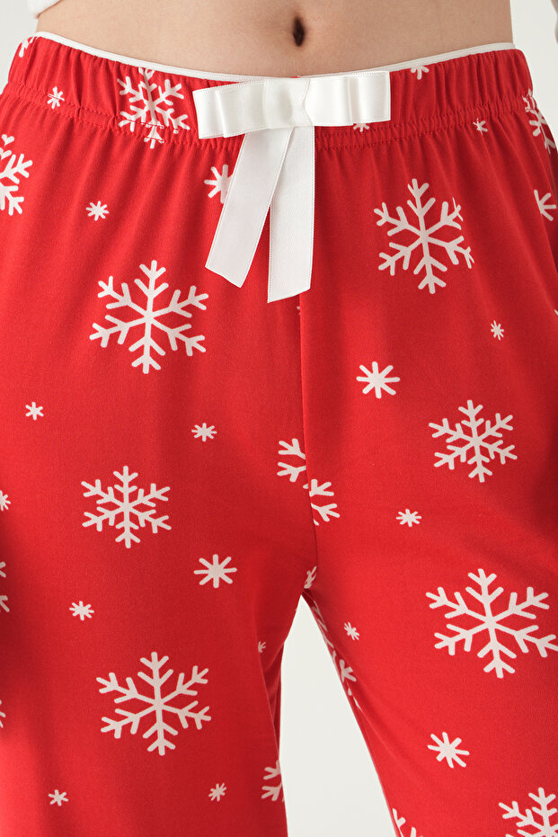 4531 بيجامة بنمط الثلج باللون الأحمر - 4