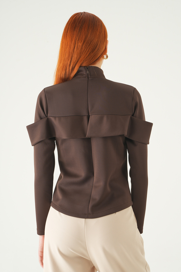 8386A Front Button Blouse Brown - 5