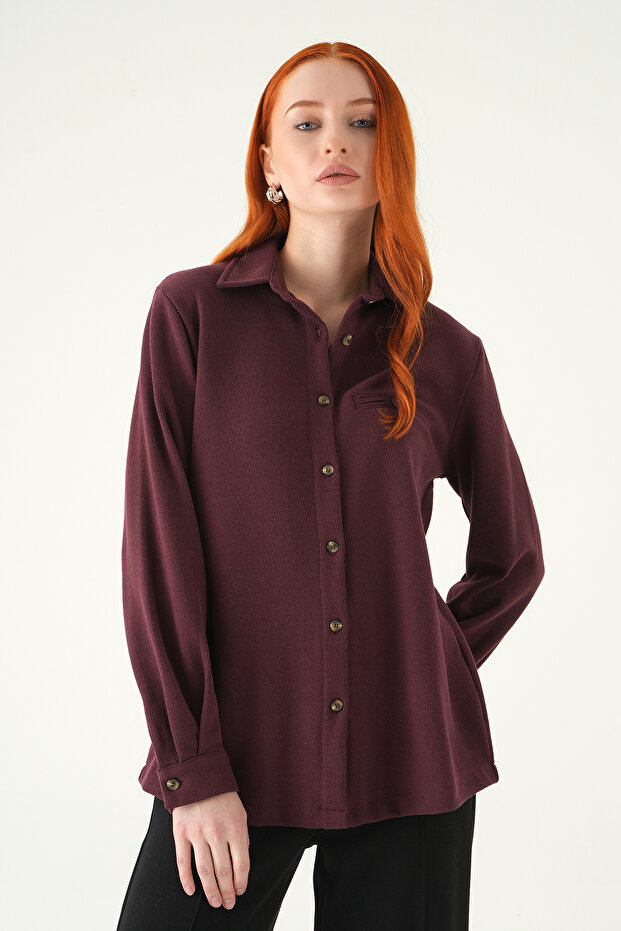 3081A قميص بأزرار أمامية بلون البرقوق - 1