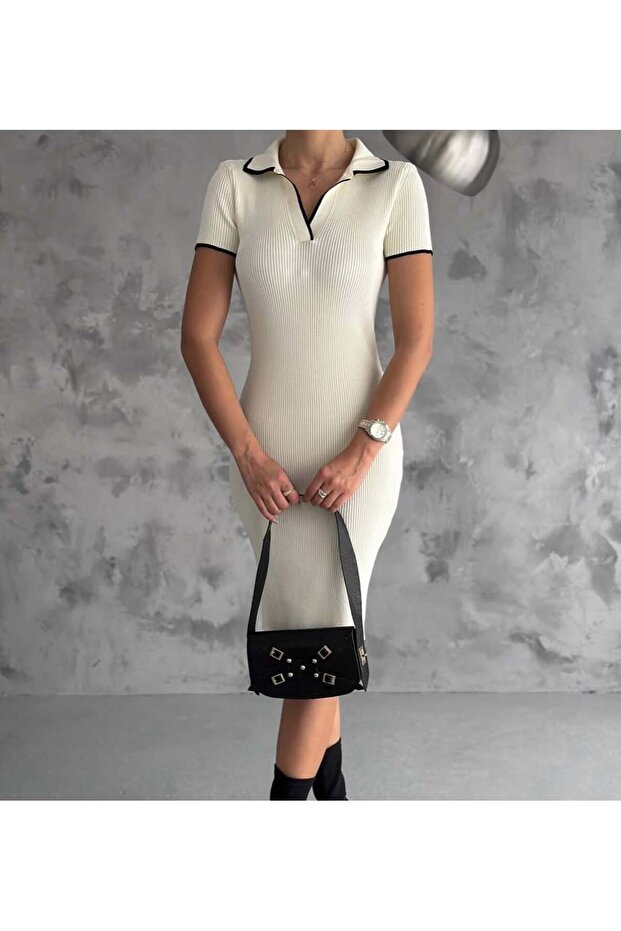 gömlek yaka triko elbise - 4