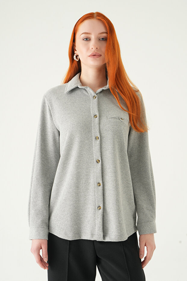 3081A قميص بأزرار أمامية باللون الرمادي - 2