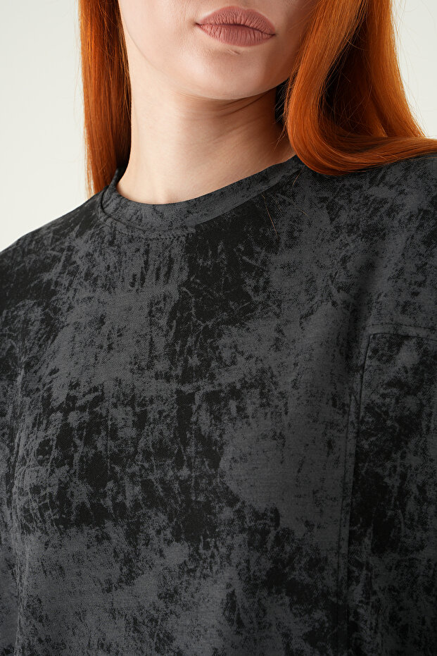 8363A Patterned Crew Neck Tunic Black - 4