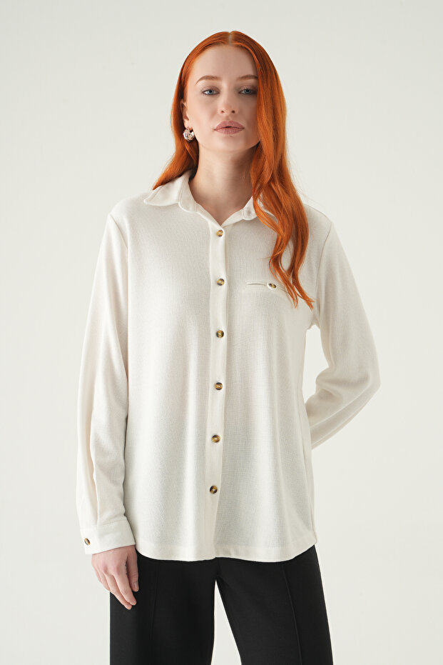 3081A Front Buttoned Shirt Ecru - 2