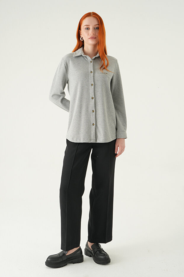 3081A قميص بأزرار أمامية باللون الرمادي - 3