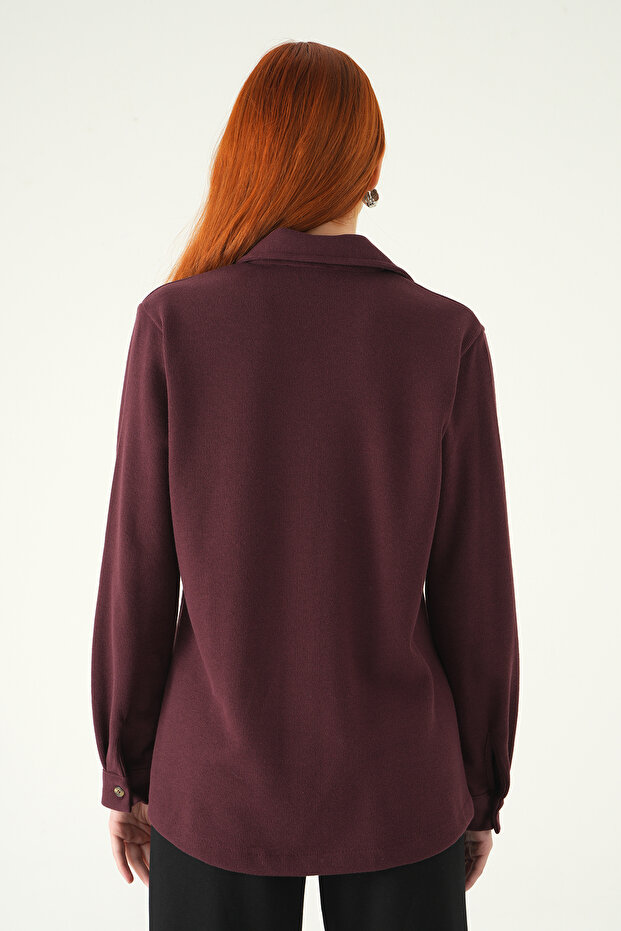 3081A قميص بأزرار أمامية بلون البرقوق - 5