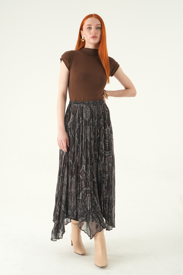 تنورة بنمط 8461A باللون البني - 3