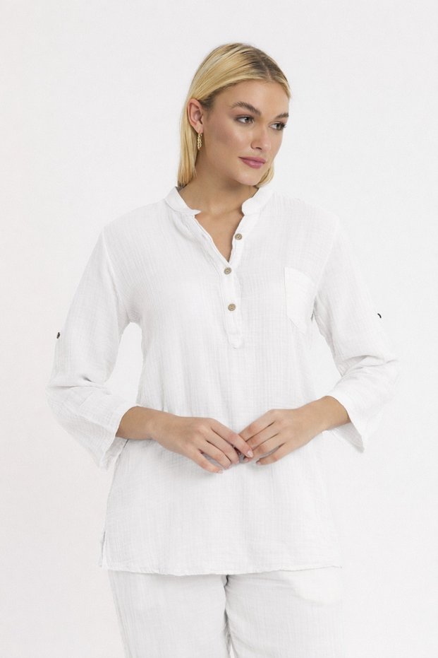 Women's Muslin Long Sleeve Blouse - Hakim Collar Muslin Women's Shirt - 1100