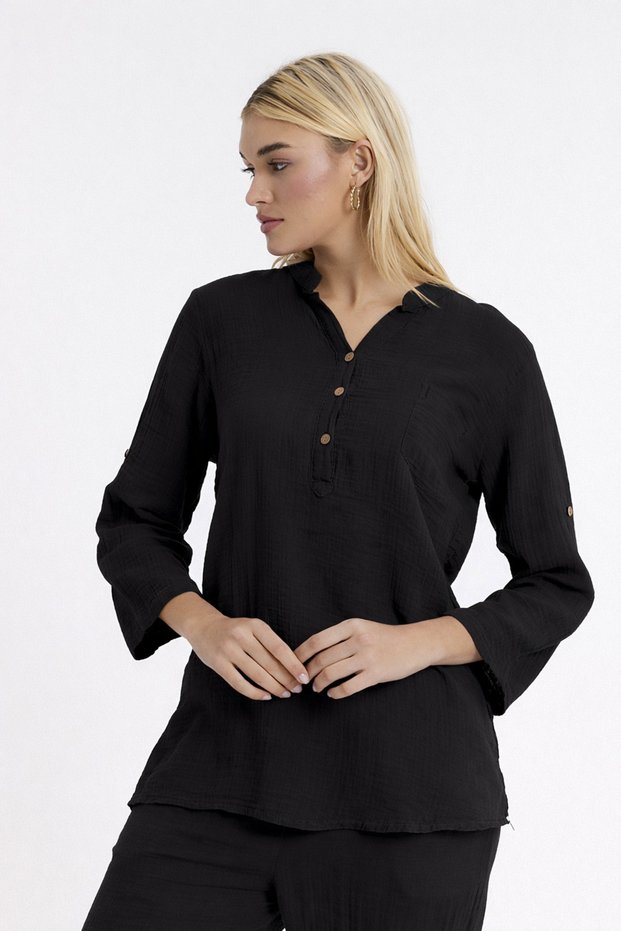 Women's Muslin Long Sleeve Blouse - Hakim Collar Muslin Women's Shirt - 1100