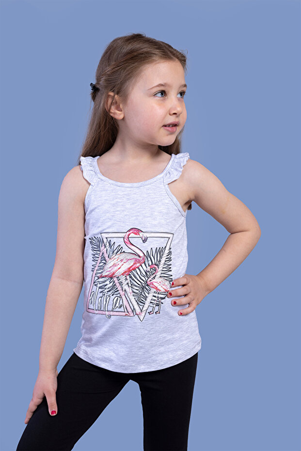 Girl's Printed Crew Neck Strap T-Shirt