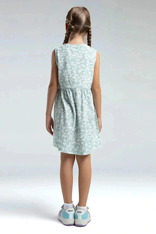 فستان بأكمام صفر منقوش على شكل فرع - 4