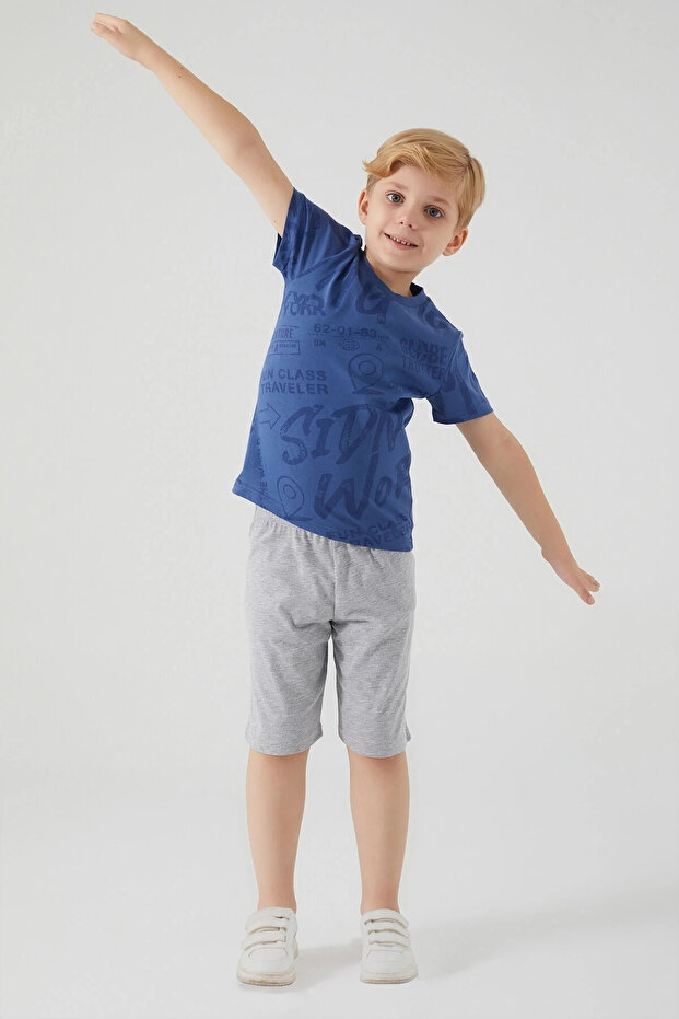 بدلة برمودا لون أزرق للأولاد - 2
