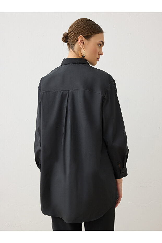 Poplin Kumaşlı Basic Bluz / Gömlek - Siyah - - 5