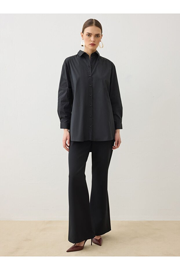Poplin Kumaşlı Basic Bluz / Gömlek - Siyah - - 1