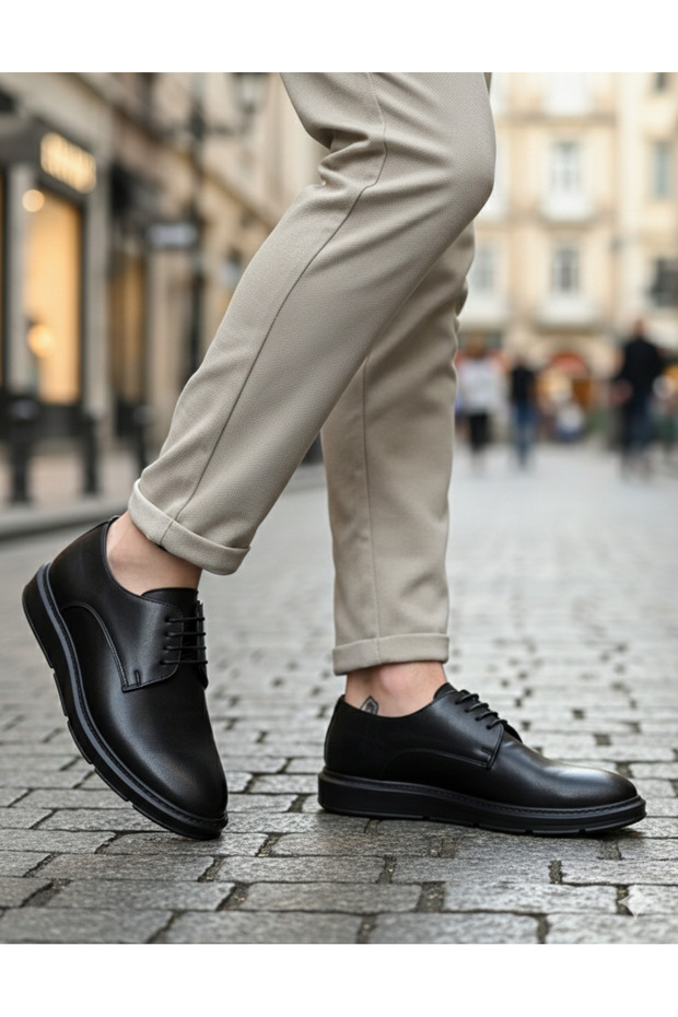 BA0003 Laced Classic Black High Black Sole Casual Men's Shoes