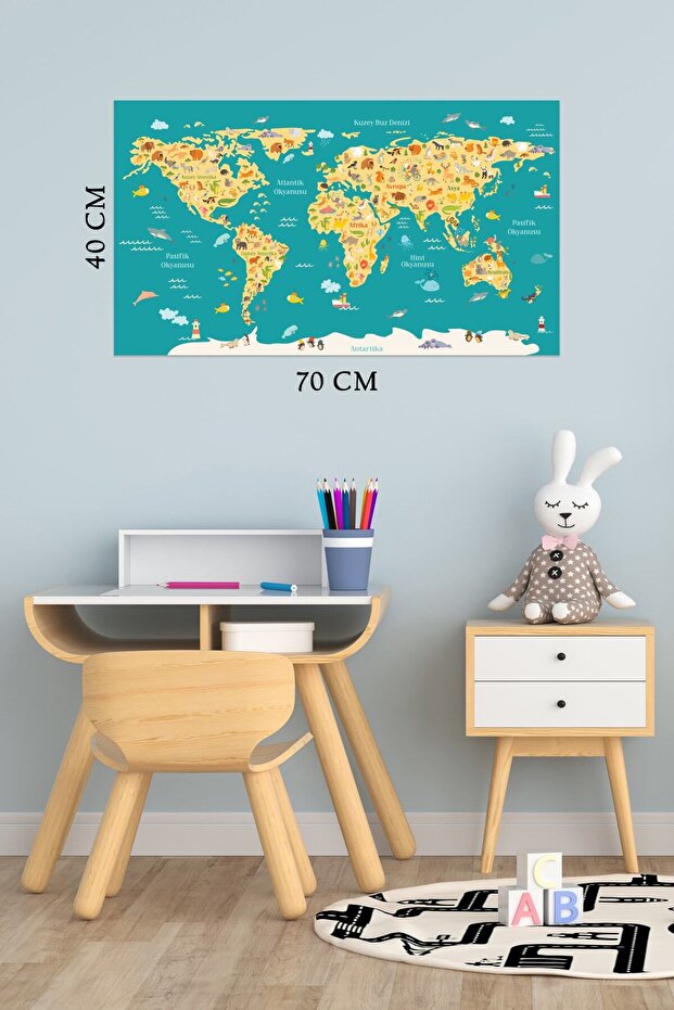 Educational World Map Animal Kingdom Turkish Deco Kids Room Wall Sticker