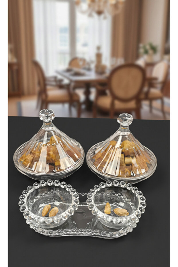 طقم تقديم التمر مكون من 5 قطع - أكواب زجاجية - 3