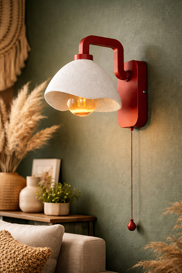 Concrete Look Wall Sconce | Pull Chain Switch | Bedroom & Living Room | Bulb Included - Electric
