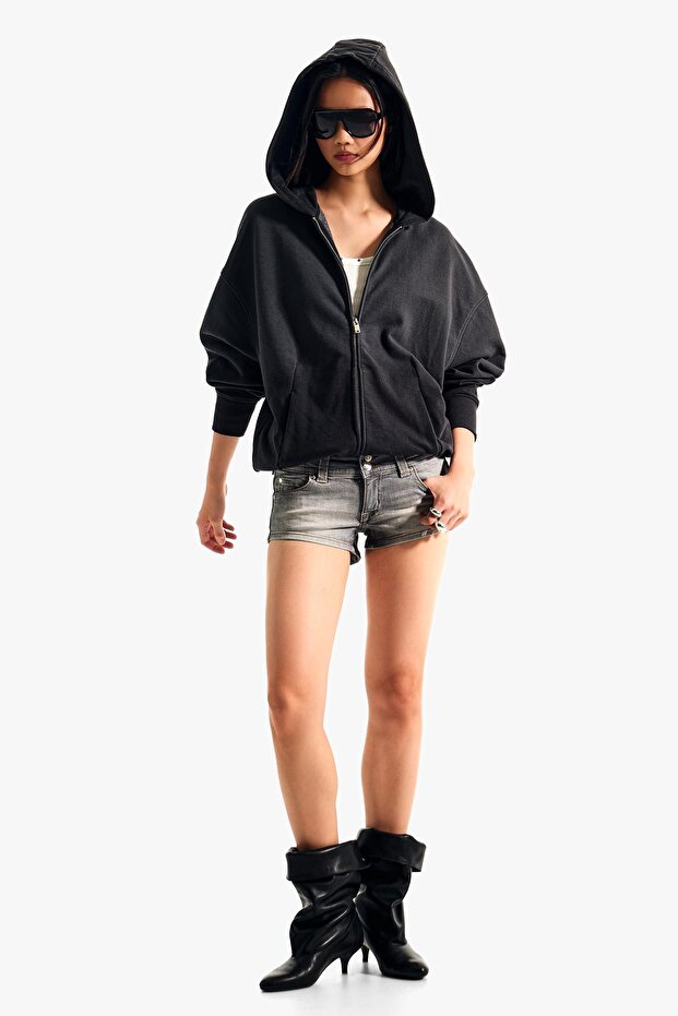 Kısa denim mini şort - 4