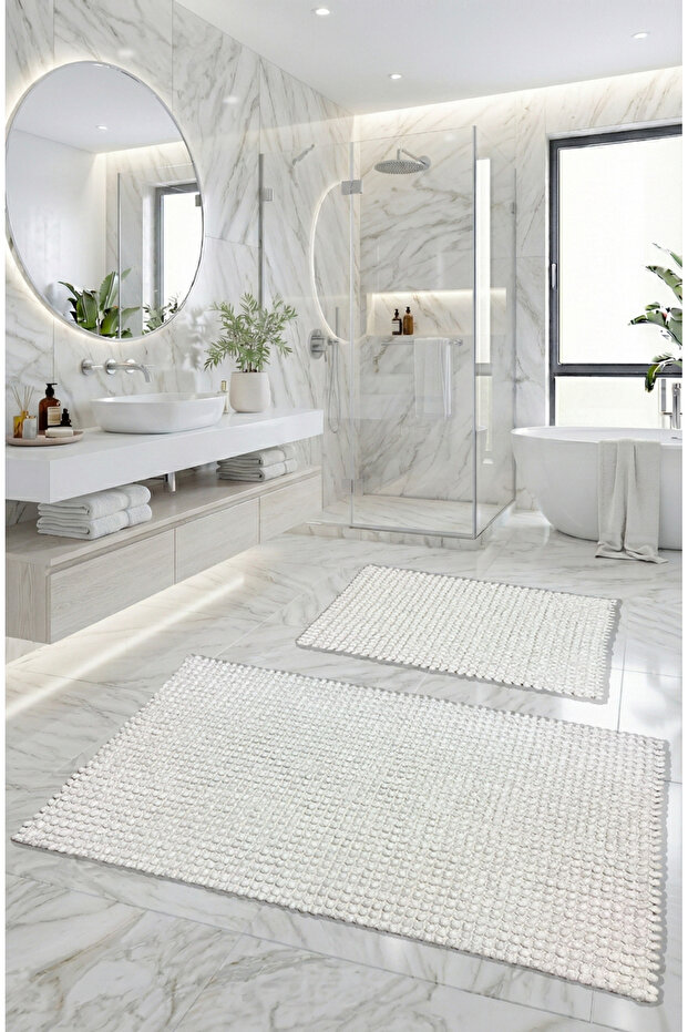 Pamukkale Soft, Super Absorbent 2-Piece 100% Cotton Ultra Luxury Bath Mat Set White