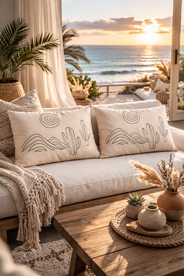 غطاء وسادة مستطيل مكون من قطعتين بنمط الصبار الحديث - 2