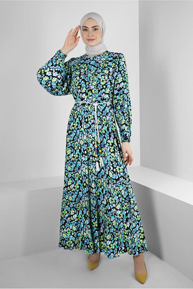 FLOWER PATTERNED PILY DRESS 43649