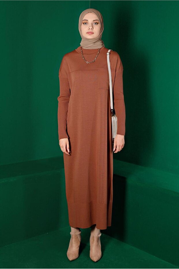 CEP DETAYLI BASIC TRİKO ELBİSE 43129 - 2