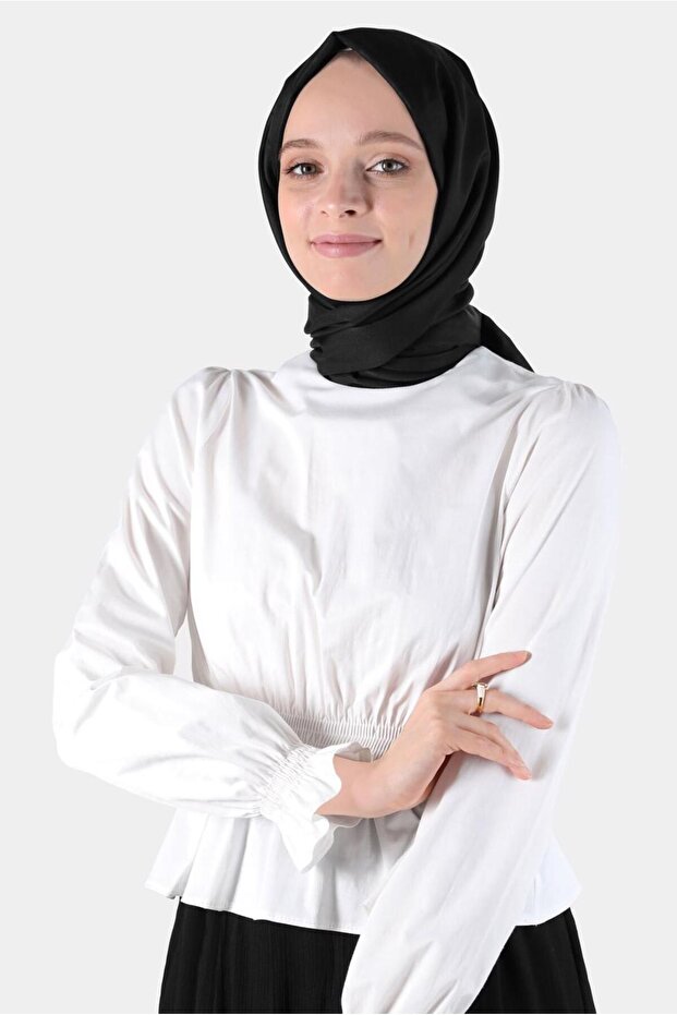 بلوزة بأكمام مطاطية عند الخصر والأصفاد 42762