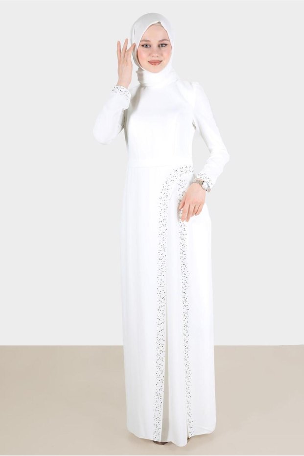 Beaded Work Detailled Evening Dress 50206