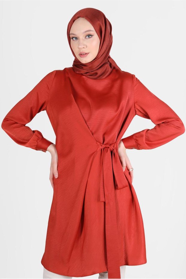 TIE-DETAIL TUNIC WITH ZIPPER ON THE BACK 42585