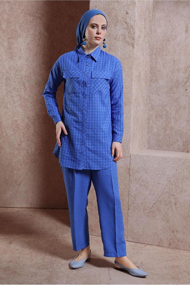 PLAID PATTERNED PANT SUIT 44477 - 2