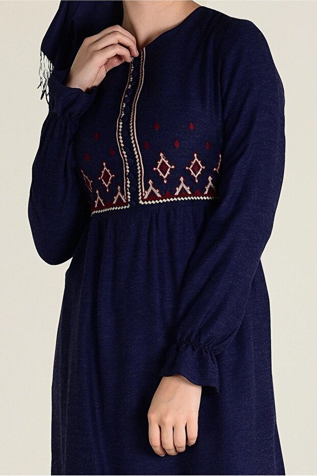 Buttoned Embroidered Tunic - 4665 - 4