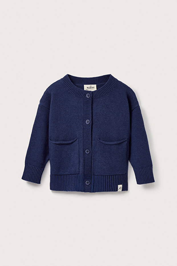 Yünlü Oversize Triko Hırka Mavi - 6