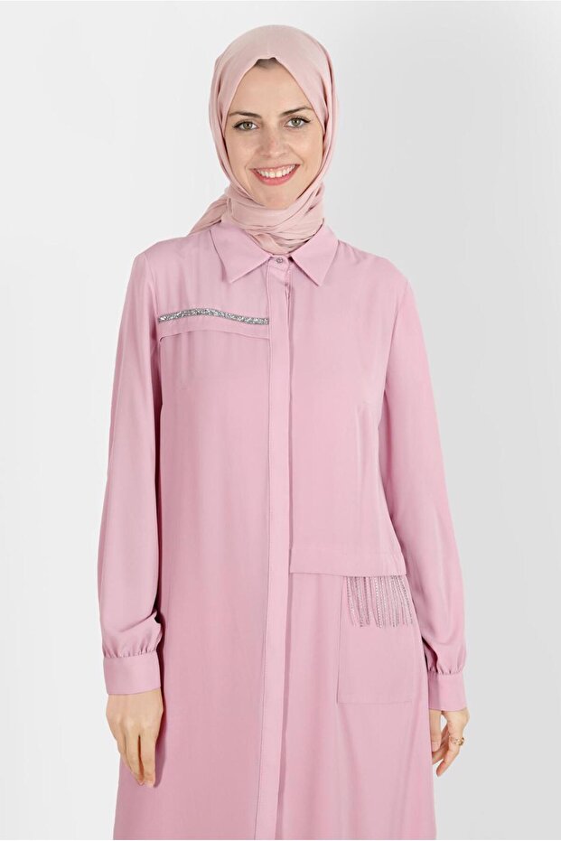 STONE DETAIL HIDDEN BUTTON TUNIC 42544