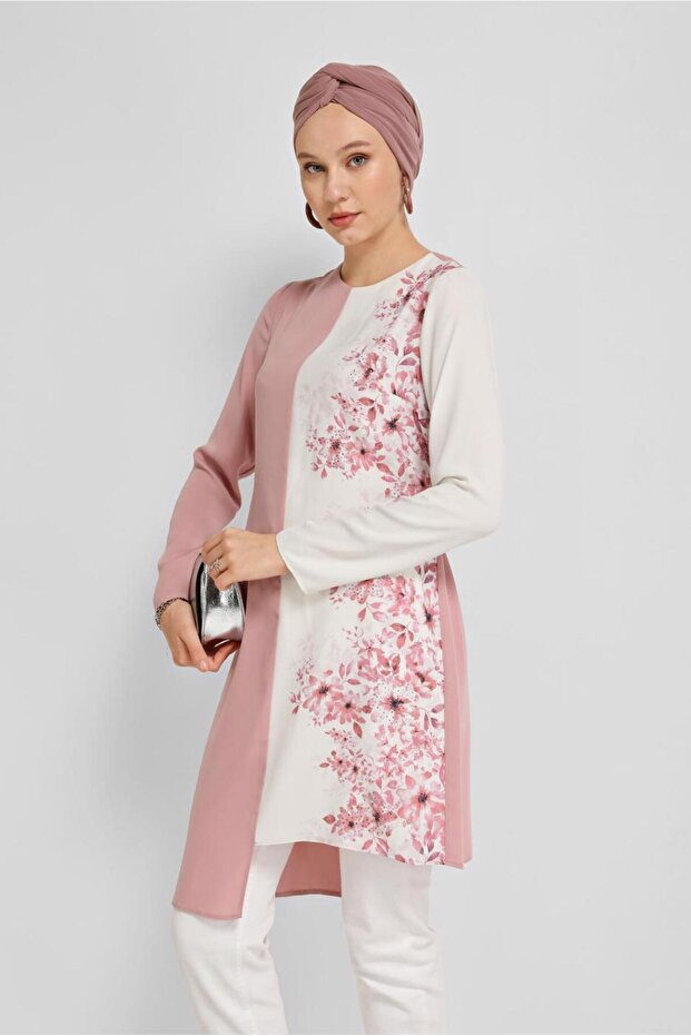 Belted Flower-Patterned Tunic 40865 - 1
