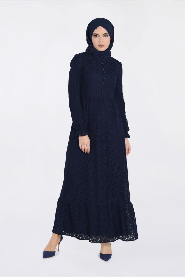 Lace Button Detailed Dress 4390-1