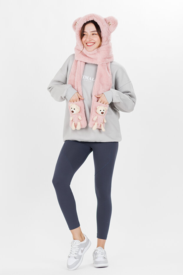 Drăguț ursuleț cu șapcă eșarfă roz - 7