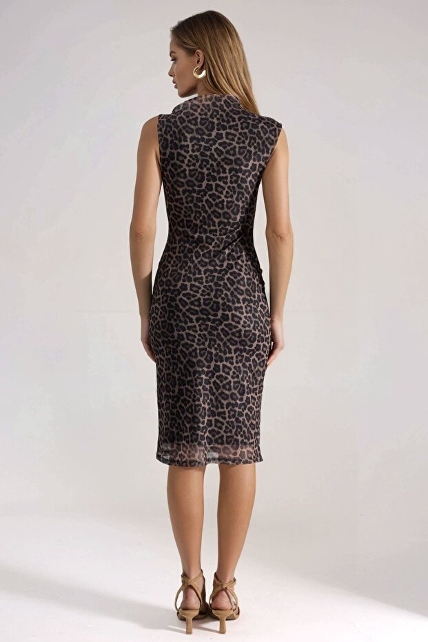 Drapeli Desenli Midi Elbise - 3